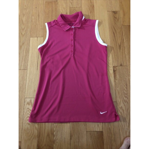 Nike Golf Tour Performance Polo Shirt Women Small Pink-White Sleeveless NWOT - Picture 1 of 9